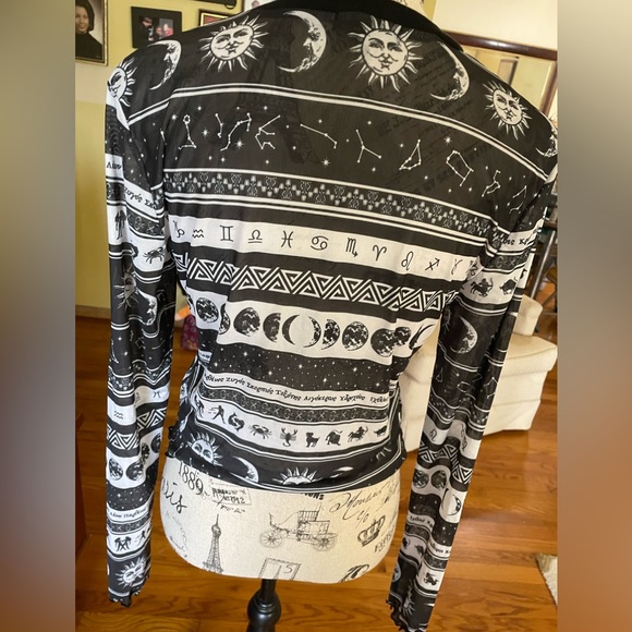 Dolls Kill Sheer Horoscopez Long Sleeve Cropped Shirt - Picture 4 of 5